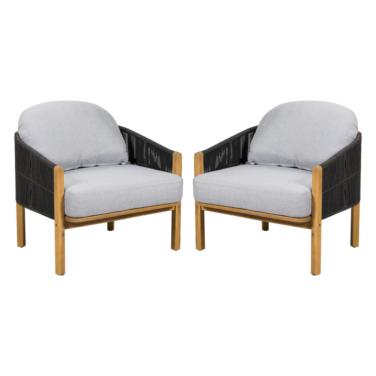 Grotta - Outdoor Wood Club Chair (Set of 2) With Rope And Cushion Frame - Gray / Teak