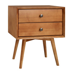 Mid Century Modern Double Drawer Nightstand - Caramel