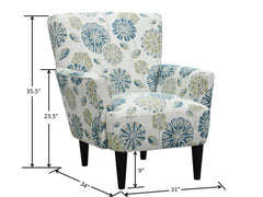 Floral Accent Chair - Blue - Wood