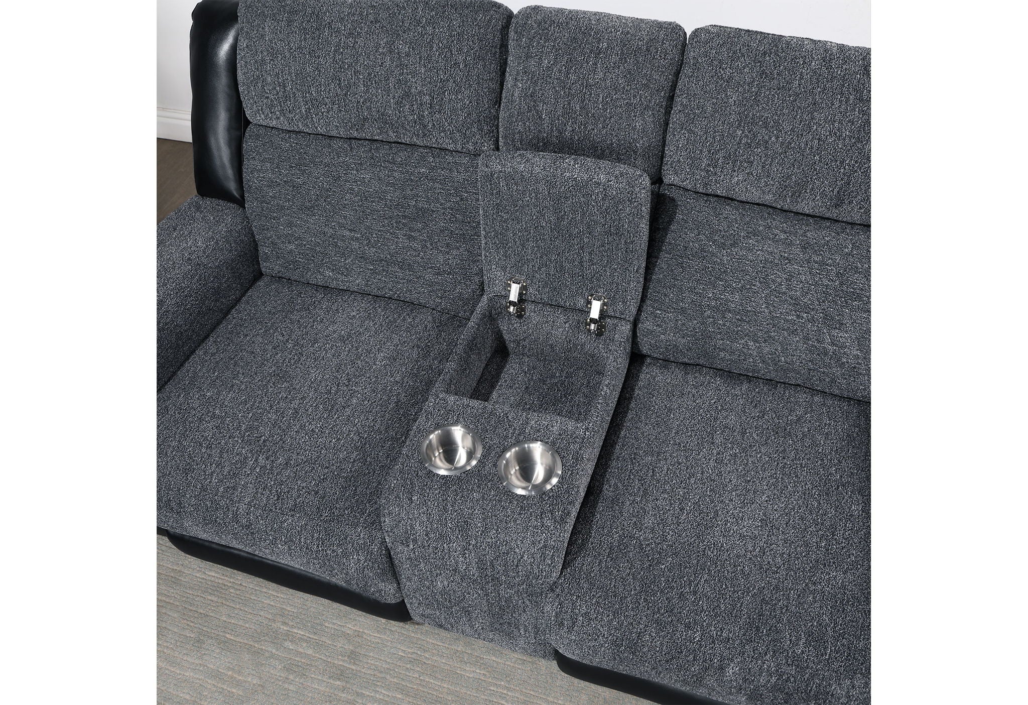 U5914/U5915 - 3 Piece Living Room Set (Reclining Sofa, Console Reclining Loveseat With Immersive Sound, Blue LED And Recliner) - Black / Gray