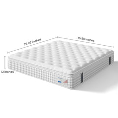 12" King Hybrid Mattress, Memory Foam & Pocket Spring Bed, Medium Firm Comfort, Spine Support, Quiet & Breathable - White