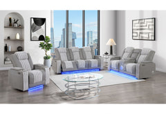 U8000 - 3 Piece Living Room Set (Power Console Reclining Loveseat With Power Headrest LED & Bluetooth Speaker, Power Reclining Sofa With Power Headrest DDT, Table Reading Light & LED/ Power Recliner With Power Headrest LED) - Gray