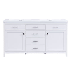Double Sink Bathroom Vanity With Top, Soft Closing Doors & Drawers, Tip Out Drawer, 2 Cabinet Doors, Adjustable Shelf - White