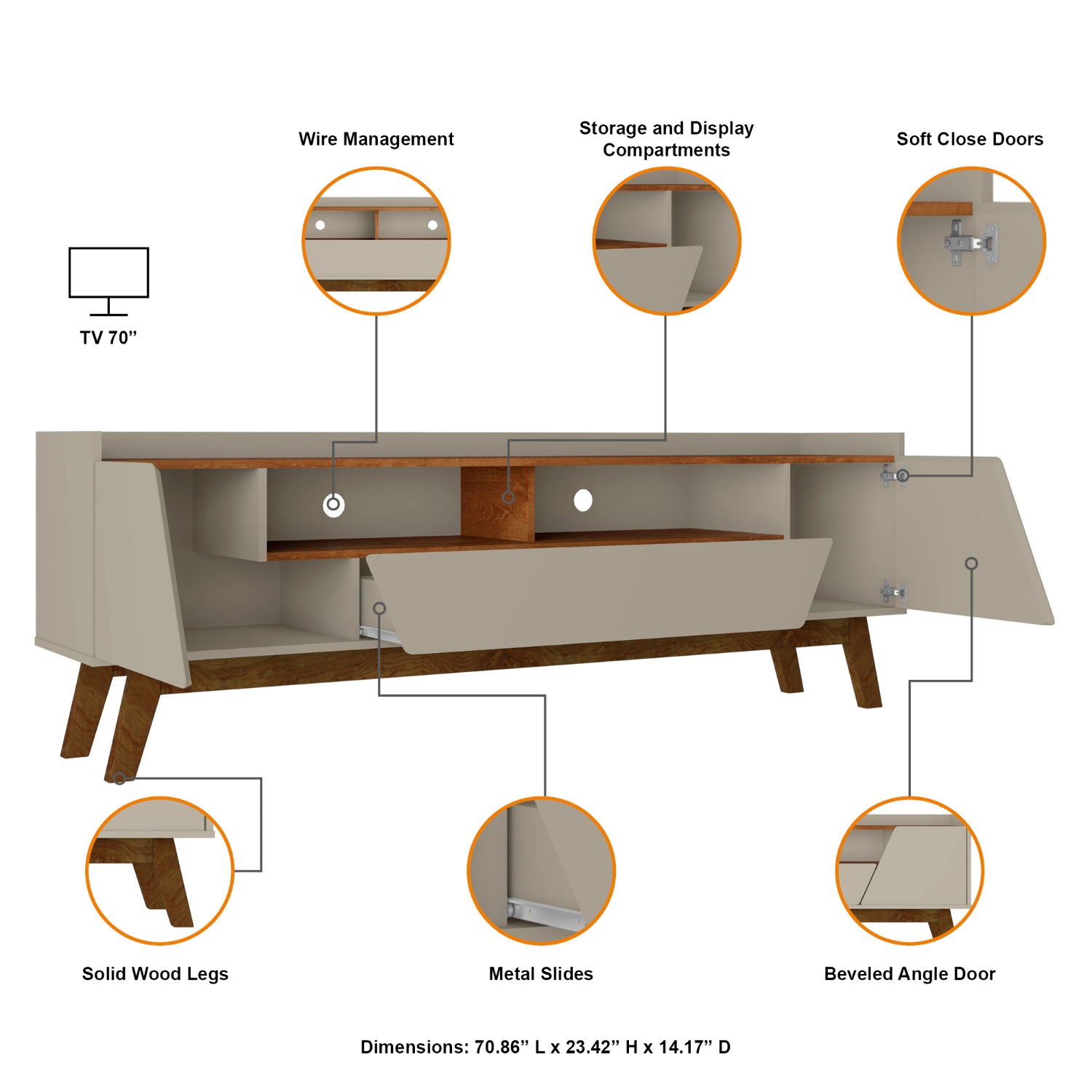 Marcus - TV Stand With 4 Shelves And Soft Close Doors