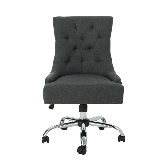 Glory Diamond Tufted Upholstered Office Chair With Rolling Casters And Sloped Arms - Dark Gray / Chrome