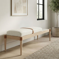 Nara - Linen Textured Fabric Upholstered Bench - Painted Natural