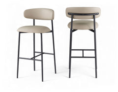 Lupita - Vegan Leather Upholstered Bar Stool (Set of 2) - Taupe / Matte Black