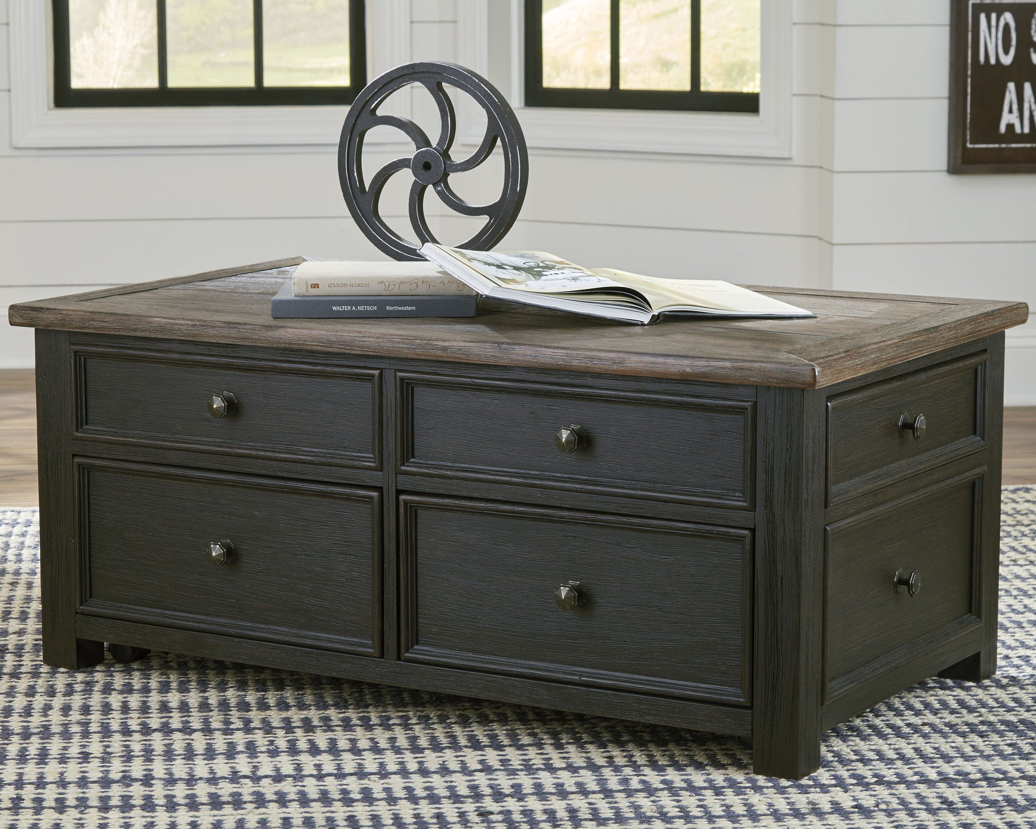 Tyler Creek - Grayish Brown / Black - Lift Top Cocktail Table