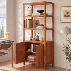 Modern Tall Storage Bookcase Cabinet With 2 Open Shelves & Double Doors