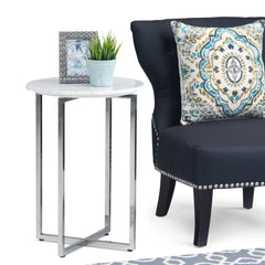 Marsden - Side Table With Polished Base - White / Silver