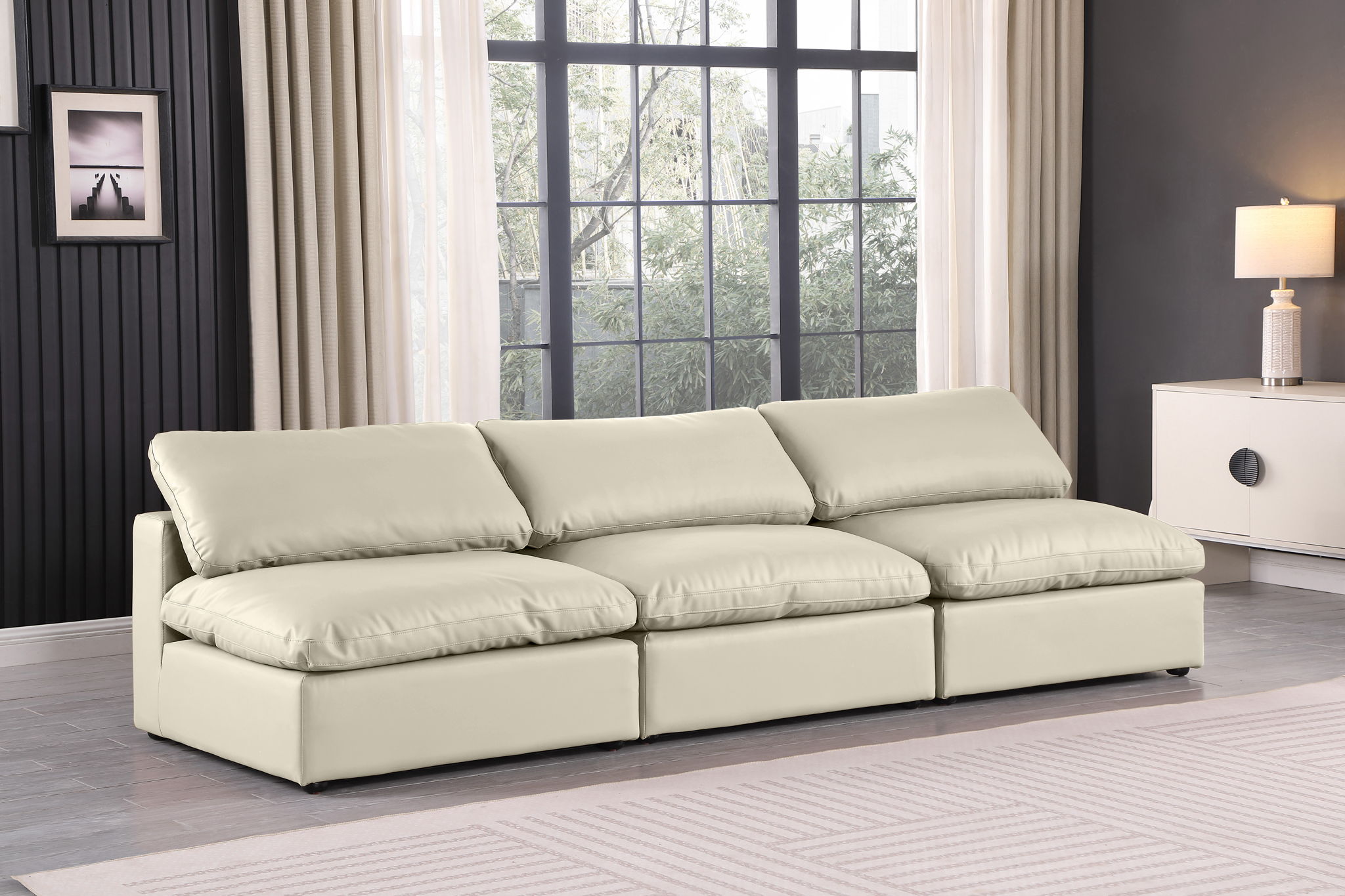 Comfy - Faux Leather Modular Armless Sofa 3 Seats