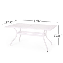 Celestine - Outdoor Cast Aluminum Dining Table With Floral Lattice Design And Umbrella Holder
