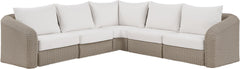 Seacrest - 123.25" Olefin Water Resistant Fabric And Wicker 5 Piece Outdoor Patio Modular Sectional
