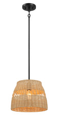 Essence - Single Lights Pendant With Shade - Black / Rattan