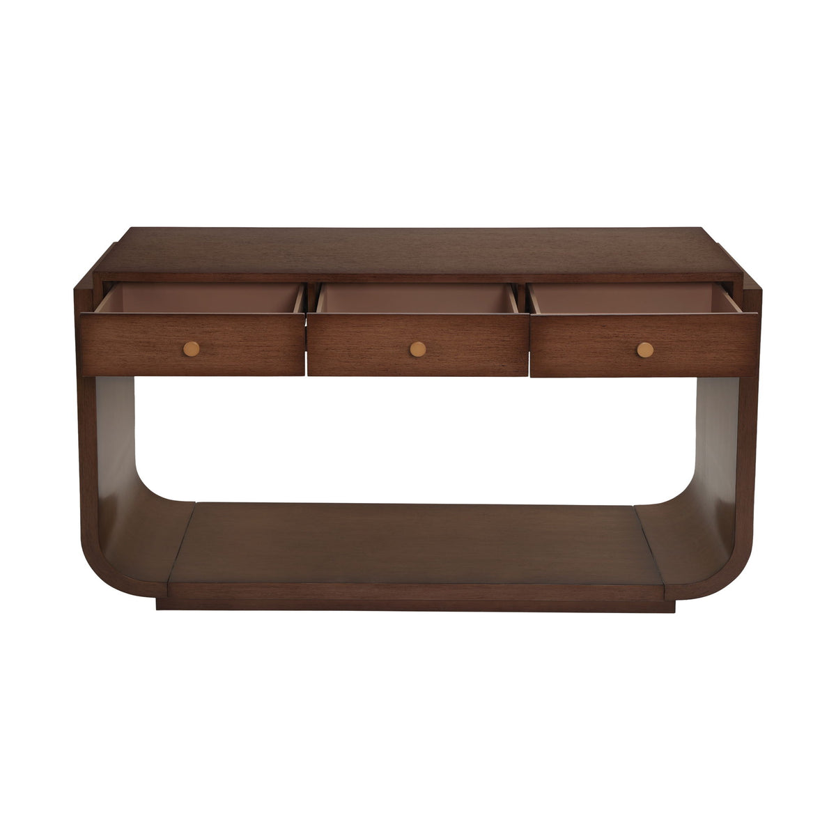 Console Table With 3 Drawers, Display Shelf, Curved Legs - Walnut