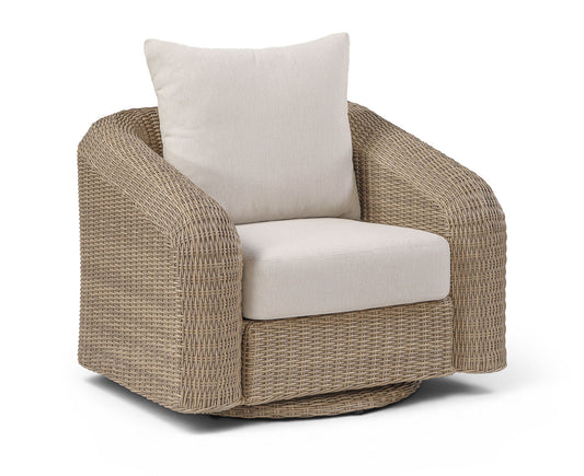 Seacrest - Olefin Water Resistant Fabric And Wicker Outdoor Patio Swivel Chair