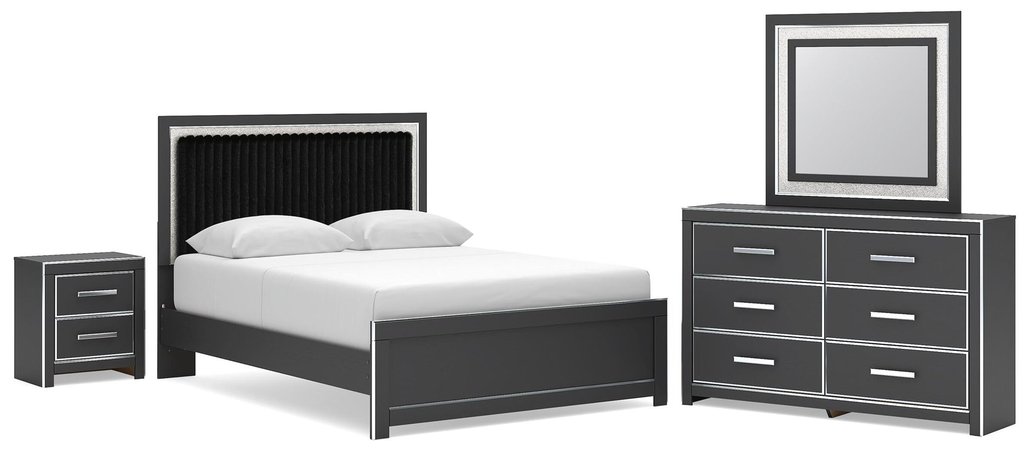 Zuraleus - 4 Pc. - Queen Upholstered Bed With Roll Slats, Dresser, Mirror And Nightstand - Black