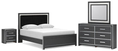 Zuraleus - 4 Pc. - Queen Upholstered Bed With Roll Slats, Dresser, Mirror And Nightstand - Black
