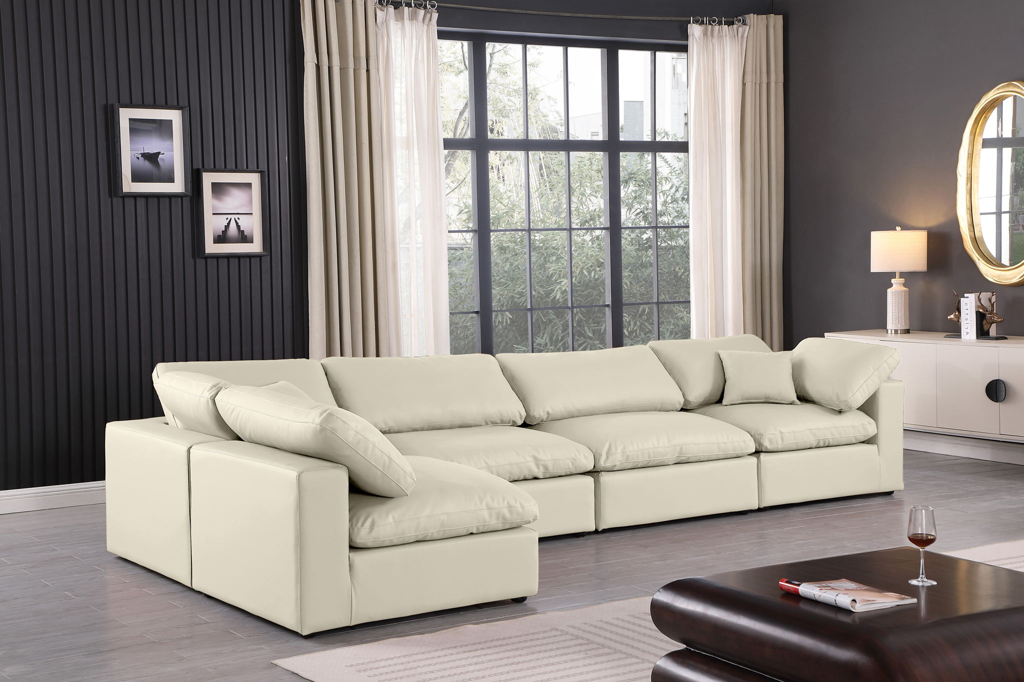 Comfy - 5 Piece Faux Leather Modular Sectional