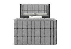 Isabella - Queen Upholstered Bed With LED, TV Lift, Bluetooth Speaker And Firpeplace Crystal - Gray