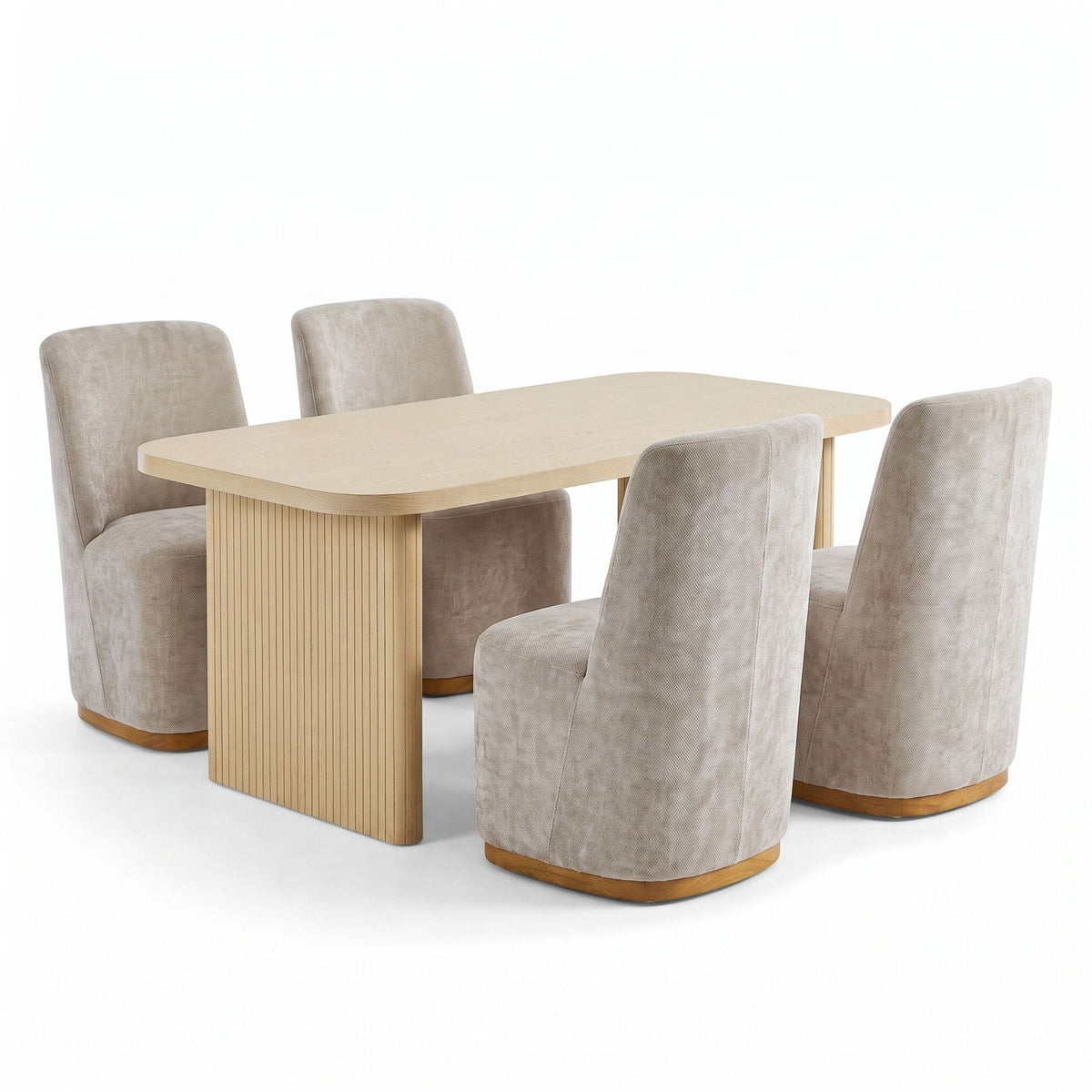 Dining Table Set With 4 Upholstered Dining Chairs, Indoor Dining Room Furniture - Natural / Oatmeal