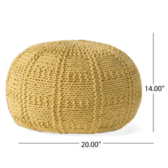 Yuny - Knitted Cotton Round Pouf With Modern Design - Yellow