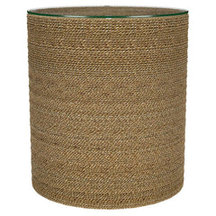 Halden - Round Woven Seagrass Accent Side Table - Light Brown