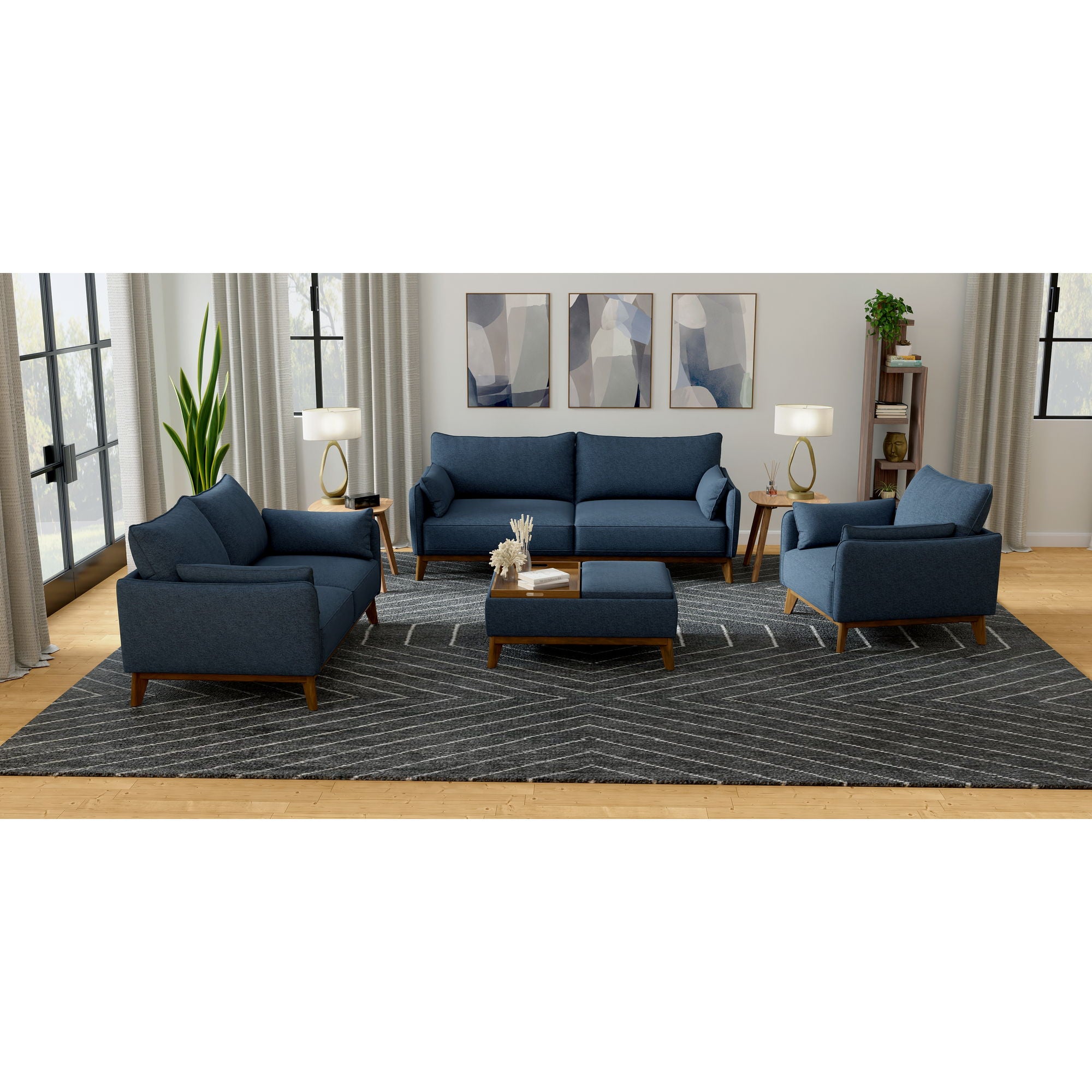 Loveseat With Flared Legs - Blue