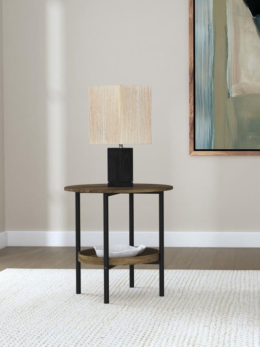 Delfin - Round Glass Top Side End Table - Black And Brown