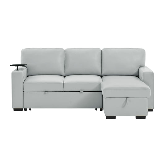 U0212 - Reversible Sofa Bed Loveseat With Pop-Up Sleeper With Drop Down Table - Silver