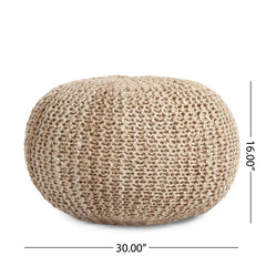 Handmade Jute Pouf With Cable Knit Pattern - Natural