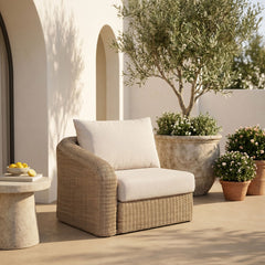 Seacrest - Olefin Water Resistant Fabric And Wicker Outdoor Patio Left Arm Chair