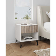 Dumbo - Fluted Nightstand With 1 Drawer - Gray / White