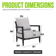Outdoor Lounge Chair With Ember Frame, Sunbrella Cast Cushion, Weather Resistant - Ember Black