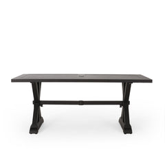 Modern Outdoor Dining Table With X Shaped Legs, Umbrella Hole