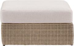 Seacrest - Olefin Water Resistant Fabric And Wicker Outdoor Patio Ottoman/Coffee Table