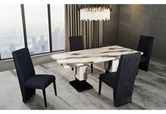D12 - 7 Piece Dining Room Set (Dining Table And 6 Dining Chairs) - Black / White