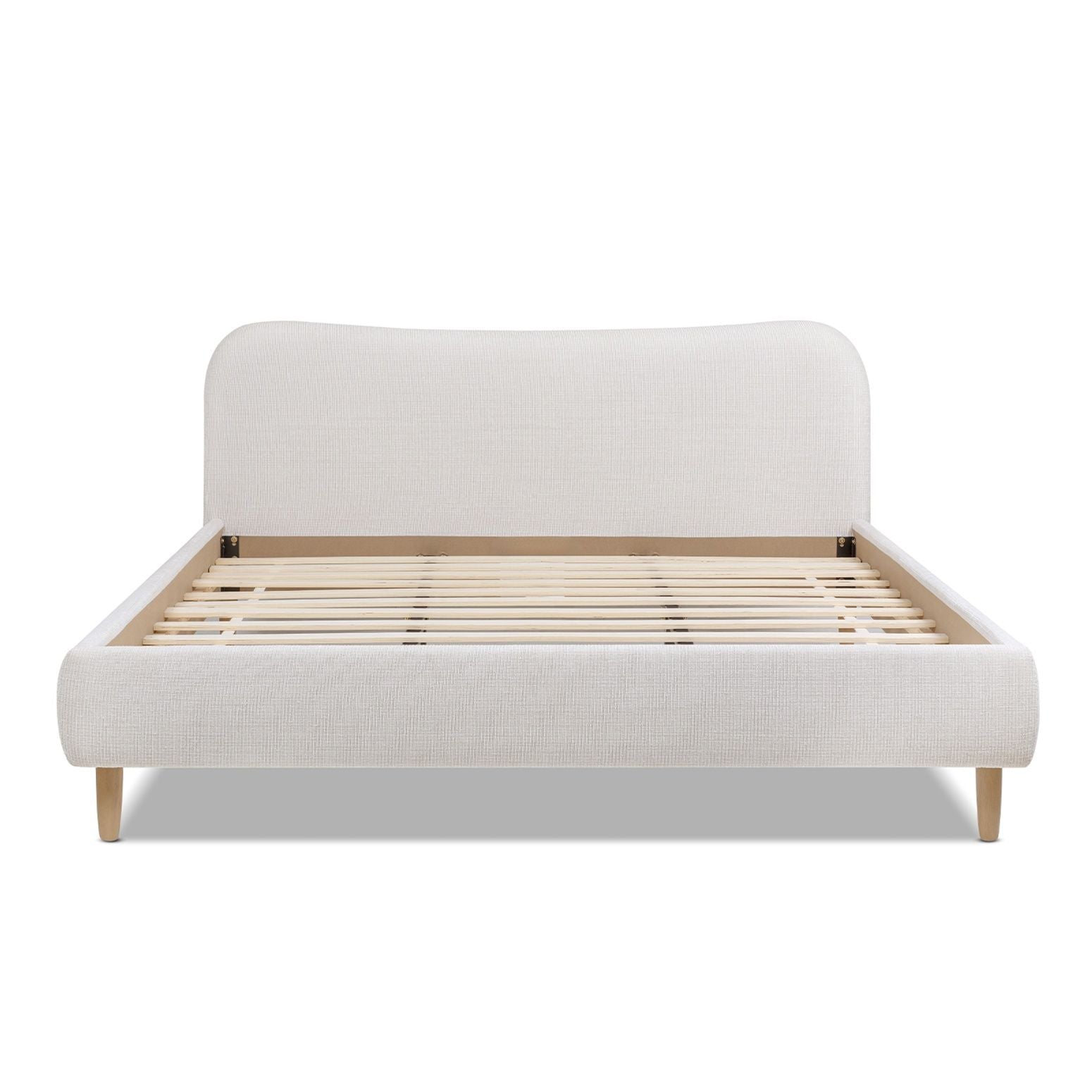 Roman - King Curved Headboard Upholstered Platform Bed - Light Beige