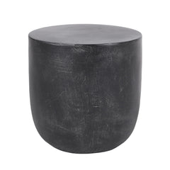 Outdoor Lightweight Concrete End Table With Natural Texture - Matte Black