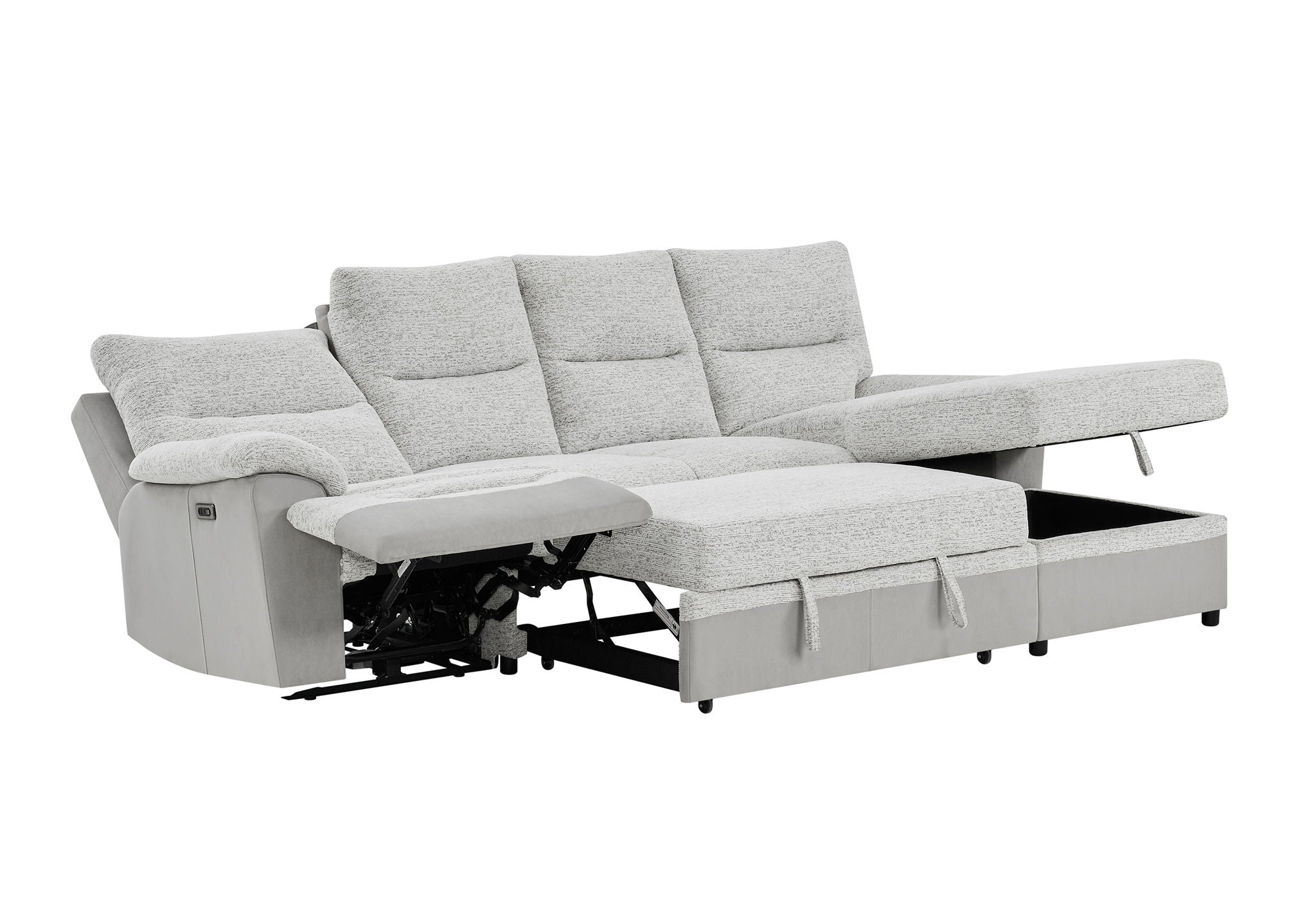 U3822 - Sectional With Pull Out Bed And USB - Light Gray