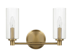 Regal - Double Light Vanity With Clear Ribbed Satin - Antique Brass / Clear