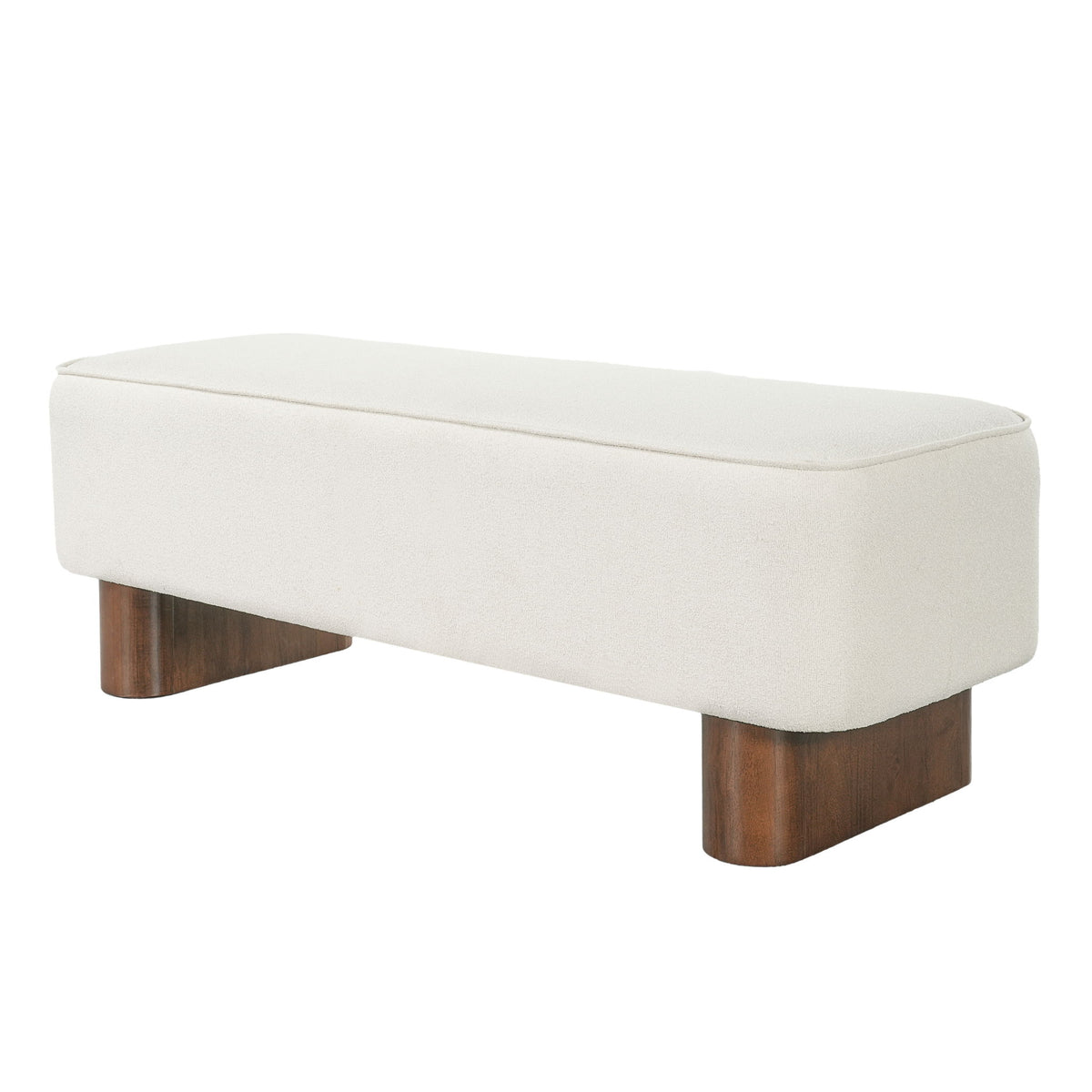 Upholstered Ottoman Bench With Thick Padded Design - Beige