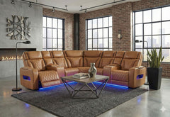 U8611 - Sectional With Power Headrest, Continuous LED And Speaker - Brown