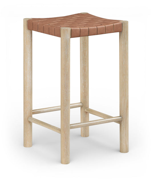 Entwine - Vegan Leather Upholstered Backless Counter Stool - Painted Natural