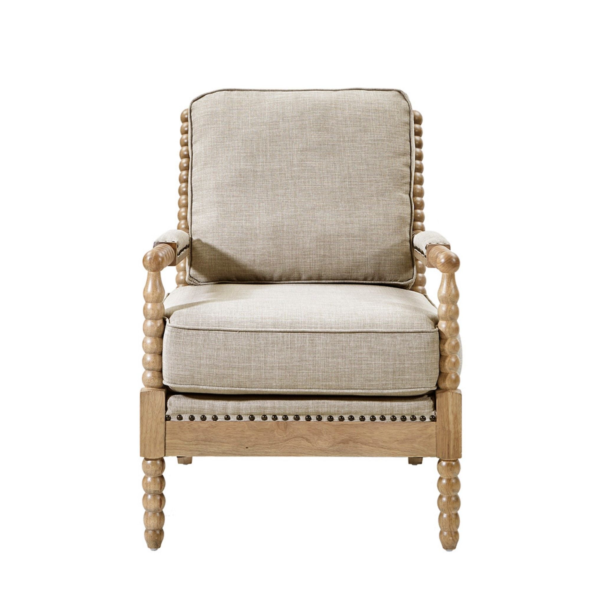 Arm Chair With Open Back Spindle Design, Padded Armrests