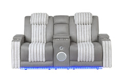 U8000 - Power Reclining Loveseat With Console, Power Headrest, LED Light, Bluetooth Speaker - Gray