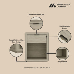 Evelyn - Nightstand With 1 Drawer And Open Shelf