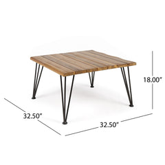 Outdoor Coffee Table With Slat Top And Metal Legs - Teak