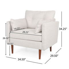 Contemporary Fabric Club Chair With Birch Wood Legs - Beige