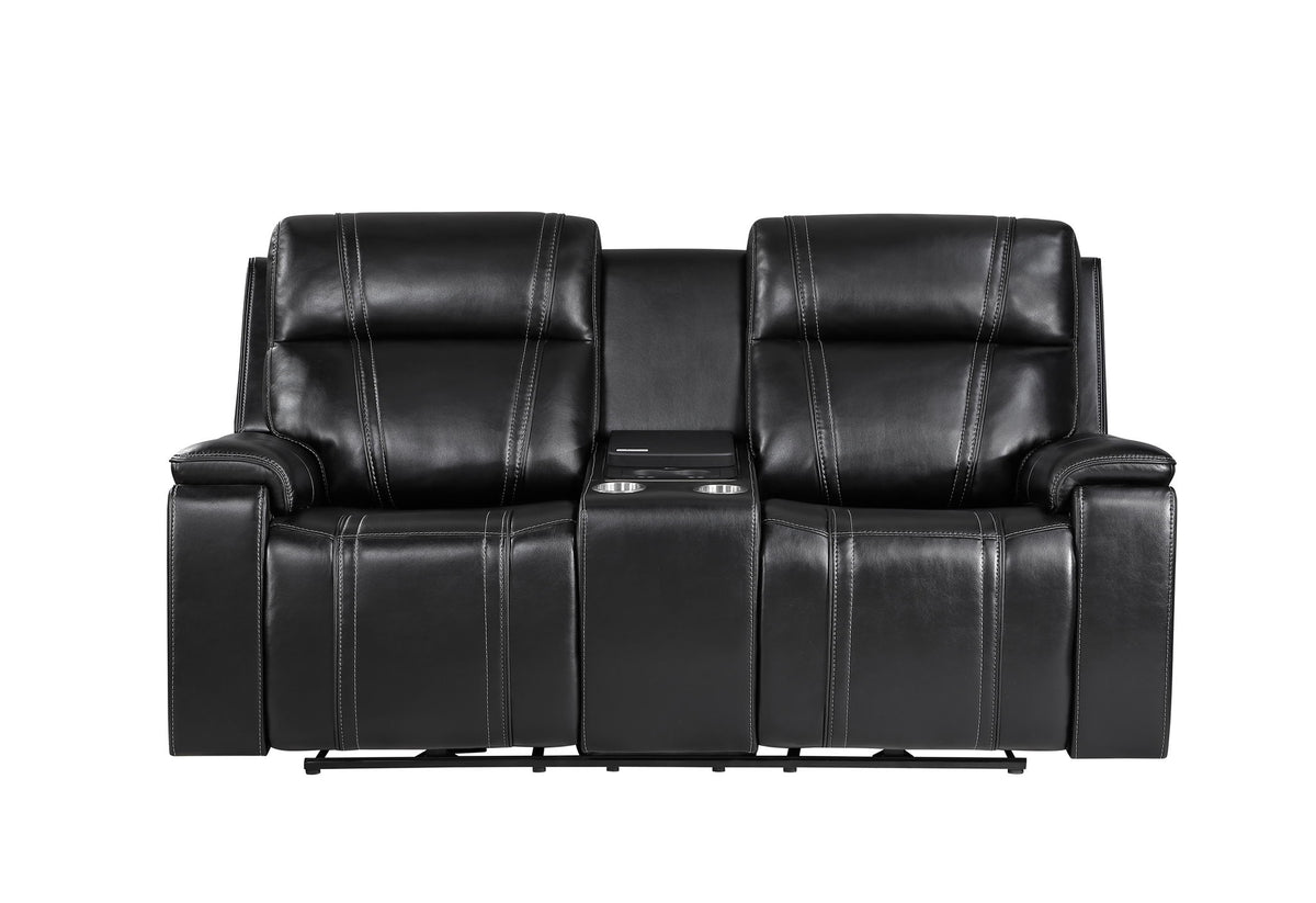 U8880 - Power Console Reclining Loveseat With Armrest Cupholder, Console Cooler With Watch Charger - Black